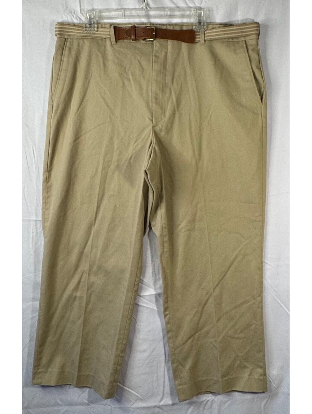 Knightsbridge Mens Chinos 40x32 Khaki Cotton Blend Removable Belt USA